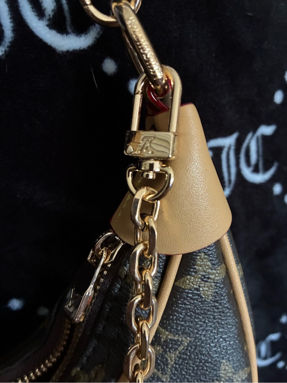 Louis Vuitton Monogram Crescent Shoulder Bag with Red-Trim Strap and Gold Chain - Picture 6 of 8